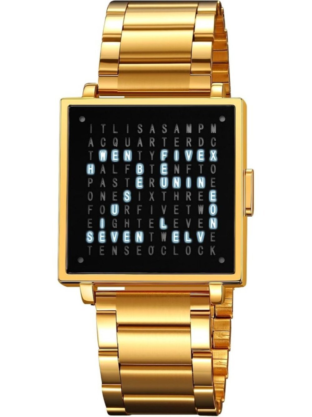 Men's Gold Analog Stainless Steel Multifunctional Waterproof Square Wrist Watch